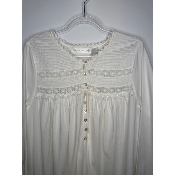 1990s Eileen West White Cotton Lace Pintuck Nightgown Medium - Picture 6 of 13